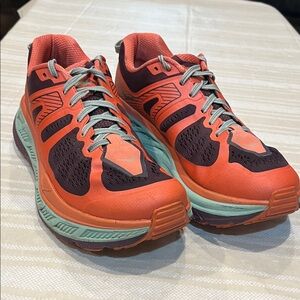 Hoka One One Women's Orange and Teal Running Sneakers